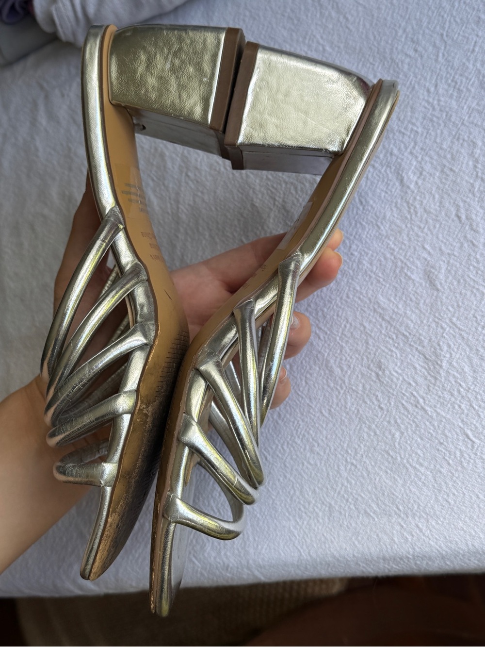 BP Silver Multi-Strap Strappy Block Heel Sandals Heels - Picture 2 of 7